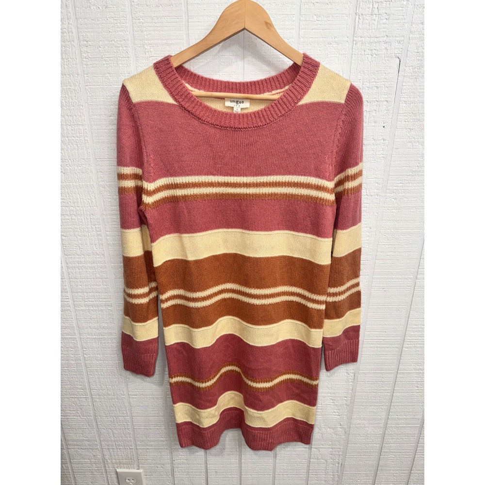 Umgee Sweater Dress Womens Pink Cream Rust Striped Long Sleeve M5827 Small